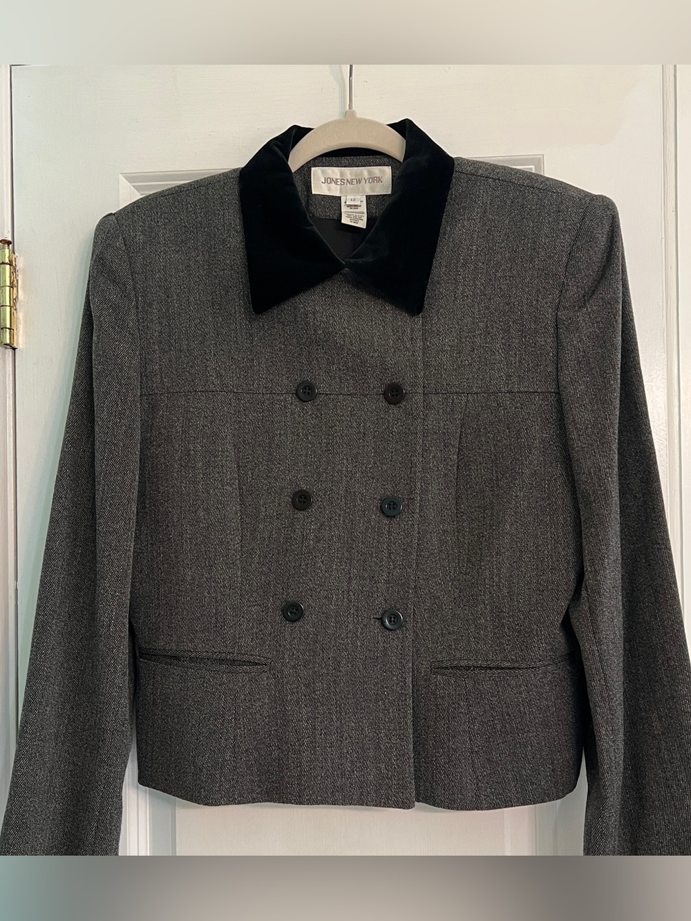 VTG Jones New York Tweed Double Breasted Blazer Jacket Velvet Collar Wool USA 12
